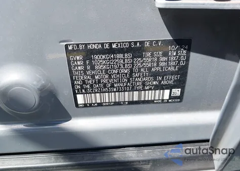 2025 Honda Hr-V 2Wd Sport из США, поврежденный, VIN 3CZRZ1H53SM733107